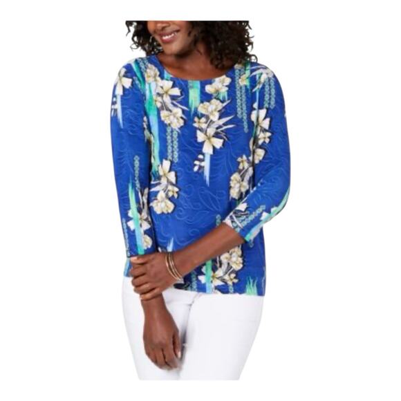 JM Collection Tops - JM Collection Multicolor Womens Textured Floral Travel Blouse Sz P/L